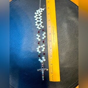 Sterling Cross Necklace with Ruby, pink, green, yellow stones